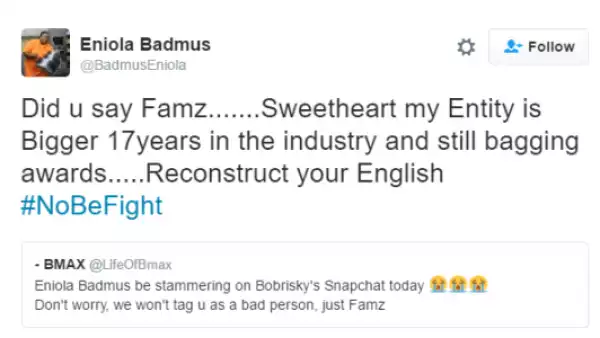 " My Entity Is Bigger ": Eniola Badmus Comes For Twitter User Who Accused Her Of Famzing Bobriskky